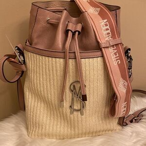 Steve Madden Beige and Pink Drawstring Crossbody Bucket Bag